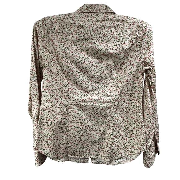 Talbots floral blouse cottage core cotton stretch beige pink green preppy sz 2 - Picture 4 of 7